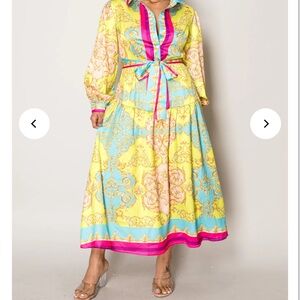 Endless moon 🌙!! Beautiful Vibrant Yellow and Blue ,bright pink Maxi Dress!!